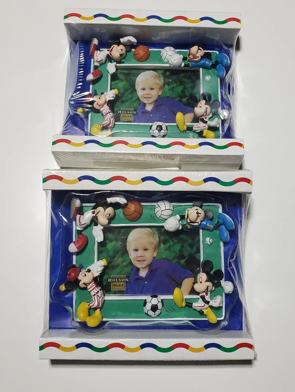 Vintage Holson Disney Mickey Mouse Sports Photo Frames 3.5x5 3D Resin NIB Lot/2